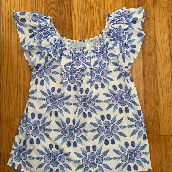 Hill House Home Augustine Off Shoulder Top Blue Shell Mosaic Size S 100% cotton - Picture 1 of 4